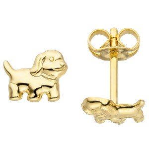 Ohrstecker Hund 333 Gelbgold Ohrringe Goldohrringe Hundeohrringe