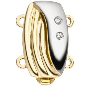 Schließe 2-reihig 585 Gelbgold bicolor 2 Diamanten Kettenverschluss