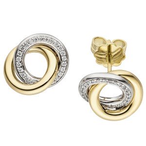 Ohrstecker 585 Gelbgold Weißgold bicolor 48 Diamanten Brillanten Ohrringe