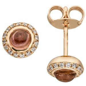 Ohrstecker 585 Rotgold 2 Turmalin Cabochons 32 Diamanten Brillanten