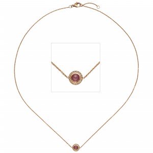 Collier 585 Rotgold 1 Turmalin pink 16 Diamanten Brillanten 42cm