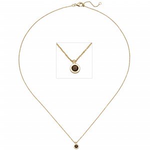 Collier Kette mit Anhänger 585 Gelbgold 1 Rauchquarz 45cm