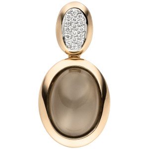 Anhänger 585 Rotgold 1 Mondstein Cabochon 16 Diamanten Brillanten