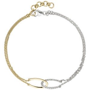Armband 2-reihig 585 Gelbgold Weißgold bicolor 18 Diamanten 19,5cm