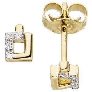 Ohrstecker eckig 585 Gelbgold bicolor 8 Diamanten Brillanten Ohrringe