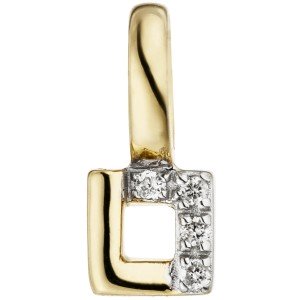 Anhänger 585 Gelbgold 4 Diamanten Brillanten eckig