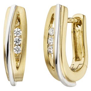 Creolen 375 Gelbgold Weißgold bicolor mattiert 6 Zirkonia Ohrringe