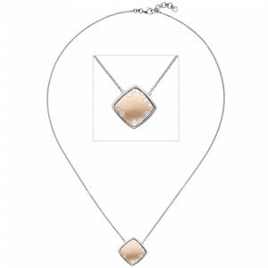 Kette mit Anhänger 375 Weißgold Rotgold bicolor matt 10 Zirkonia 45cm