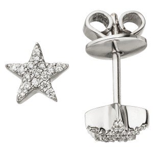 Ohrstecker Stern 585 Weißgold 32 Diamanten Brillanten Ohrringe Sternohrstecker