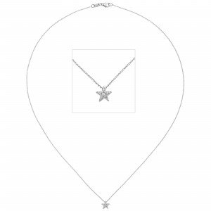 Collier Kette mit Anhänger Stern 585 Weißgold 16 Diamanten Brillanten 42cm