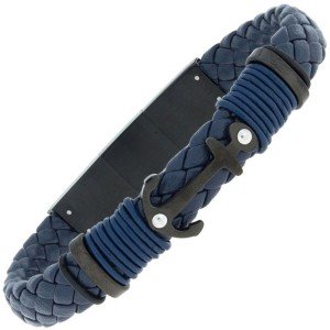 Armband Anker Leder blau mit Edelstahl 21cm