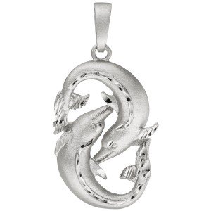 Anhänger Sternzeichen Fische 925 Sterling Silber teil matt