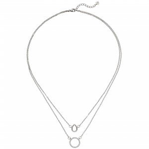 Kette mit Anhängern 2-reihig 925 Sterling Silber 28 Zirkonia 46cm