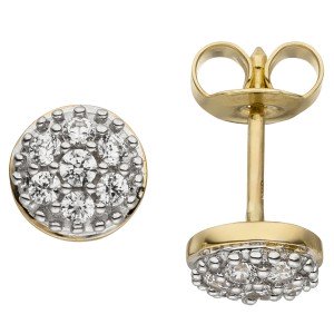 Ohrstecker 375 Gelbgold bicolor 14 Zirkonia Ohrringe Goldohrringe