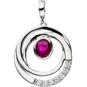 Anhänger 375 Weißgold 7 Zirkonia 1 Rubin rot Rubinanhänger