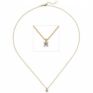 Collier Kette mit Anhänger 585 Gelbgold 1 Diamant Brillant 0,25ct. 45cm