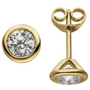 Ohrstecker rund 585 Gelbgold 2 Diamanten Brillanten 1,00ct. Ohrringe