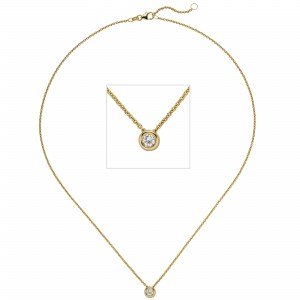 Collier Kette mit Anhänger 585 Gelbgold 1 Diamant Brillant 0,15ct. 45cm