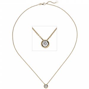 Collier Kette mit Anhänger 585 Gelbgold 1 Diamant Brillant 0,70ct. 45cm
