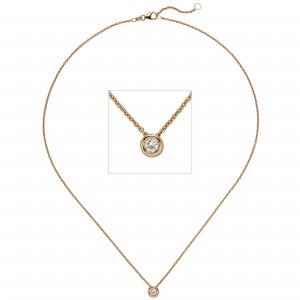 Collier Kette mit Anhänger 585 Rotgold 1 Diamant Brillant 0,15ct. 45cm