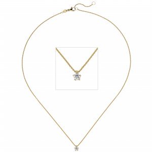 Collier Kette mit Anhänger 585 Gelbgold 1 Diamant Brillant 0,25ct. 45cm
