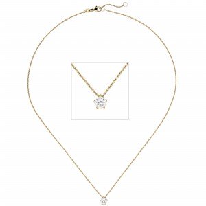 Collier Kette mit Anhänger 585 Gelbgold 1 Diamant Brillant 0,70ct. 45cm