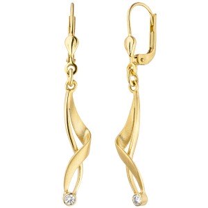 Ohrhänger 375 Gelbgold matt 2 Zirkonia Boutons