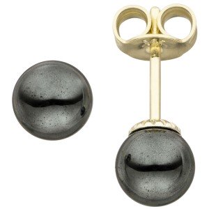 Ohrstecker 585 Gelbgold 2 Hämatite Ohrringe Goldohrringe Hämatitohrstecker