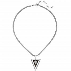 Kette mit Anhänger Dreieck Edelstahl 3 Zirkonia und Kristallsteinen 47 cm