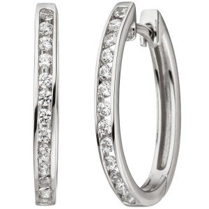 Creolen oval 375 Weißgold 26 Zirkonia Ohrringe Weißgoldcreolen