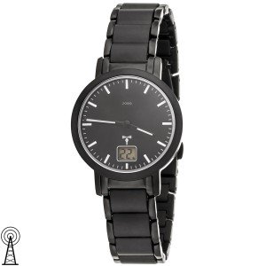 Damen Armbanduhr Funk Funkuhr Edelstahl schwarz Datum