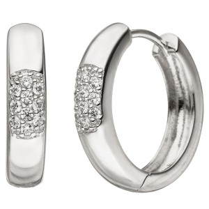 Creolen 925er Sterling Silber 20 Zirkonia Ohrringe