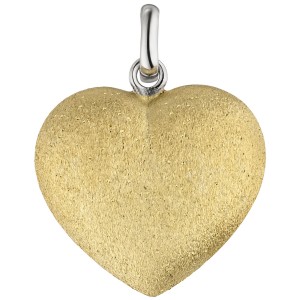 Anhänger Herz 925er Sterling Silber bicolor vergoldet eismatt