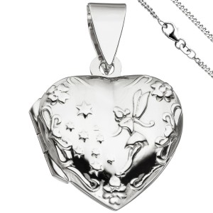 Medaillon Herz Anhänger zum Öffnen für 2 Fotos 925 Silber mit Kette 42cm