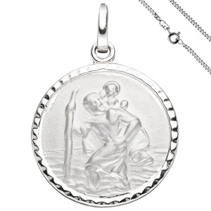 Anhänger Schutzpatron Christopherus 925 Sterlingsilber mit Kette 50cm