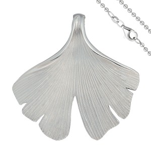 Anhänger Ginko Ginkgo 925 Sterlingsilber matt mit Kette 50cm