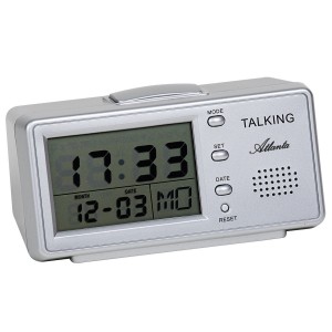 Sprechender Wecker silbern digital Snooze