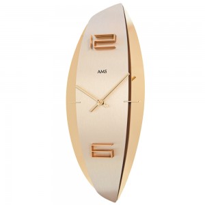 AMS 9601 Wanduhr Quarz analog geschwungen messingfarben