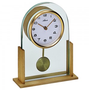Stiluhr Tischuhr Quarz mit Pendel golden mit Glas