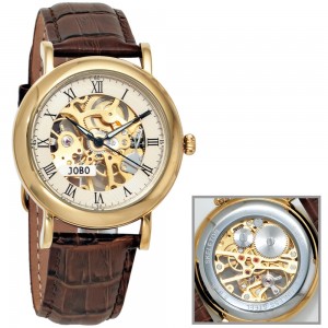 Herren Armbanduhr Handaufzug Skelett-Werk Glasboden