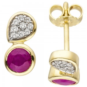 Ohrstecker 333 Gelbgold 18 Zirkonia 2 Rubine Ohrringe Goldohrringe