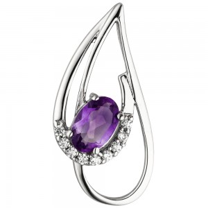 Anhänger 333 Weißgold 9 Zirkonia 1 Amethyst lila violett Goldanhänger