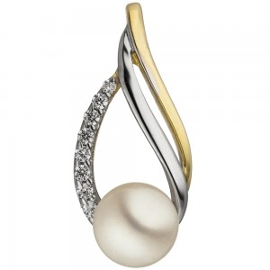 Anhänger 333 Gelbgold bicolor 1 Süßwasser Perle 8 Zirkonia