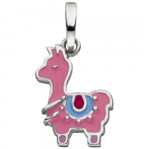 Kinder Anhänger Lama 925 Sterlingsilber rosa lackiert