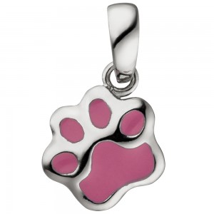 Kinder Anhänger Pfote 925 Sterlingsilber pink lackiert