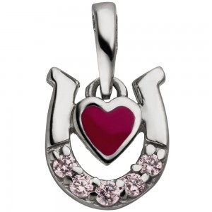 Kinder Anhänger Hufeisen Herz 925 Sterlingsilber 5 Zirkonia