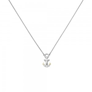 Collier Anker 925 Silber bicolor vergoldet 5 Zirkonia 45cm