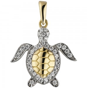 Anhänger Schildkröte 333 Gelbgold bicolor 38 Zirkonia Goldanhänger