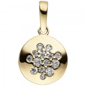 Anhänger rund 333 Gelbgold 14 Zirkonia Goldanhänger