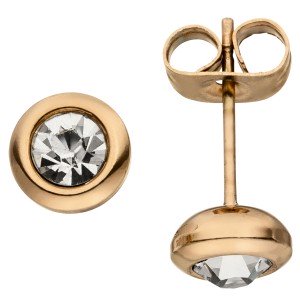 Ohrstecker Edelstahl 2 Zirkonia Edelstahl rotgoldfarben 2 Zirkonia